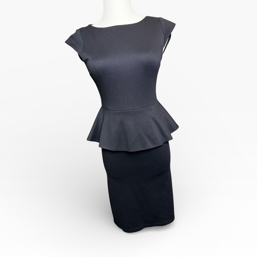 Alice + Olivia Employed Peplum Sheath Dress Black Career Work Office XS